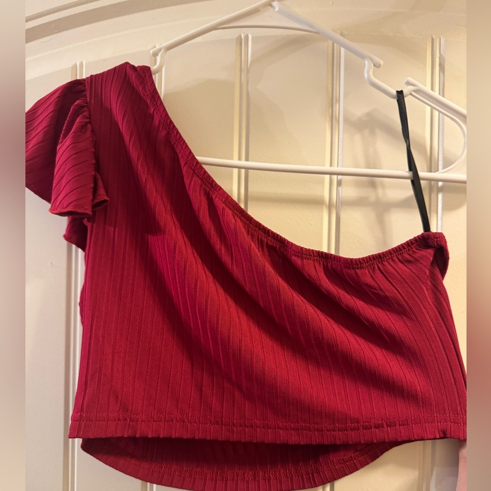 Red Off-Shoulder Crop Top